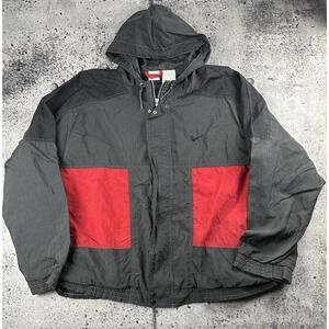 VTG 90s nike windbreaker jacket Color Blocking 2xl Gray Red Hooded Big Swoosh